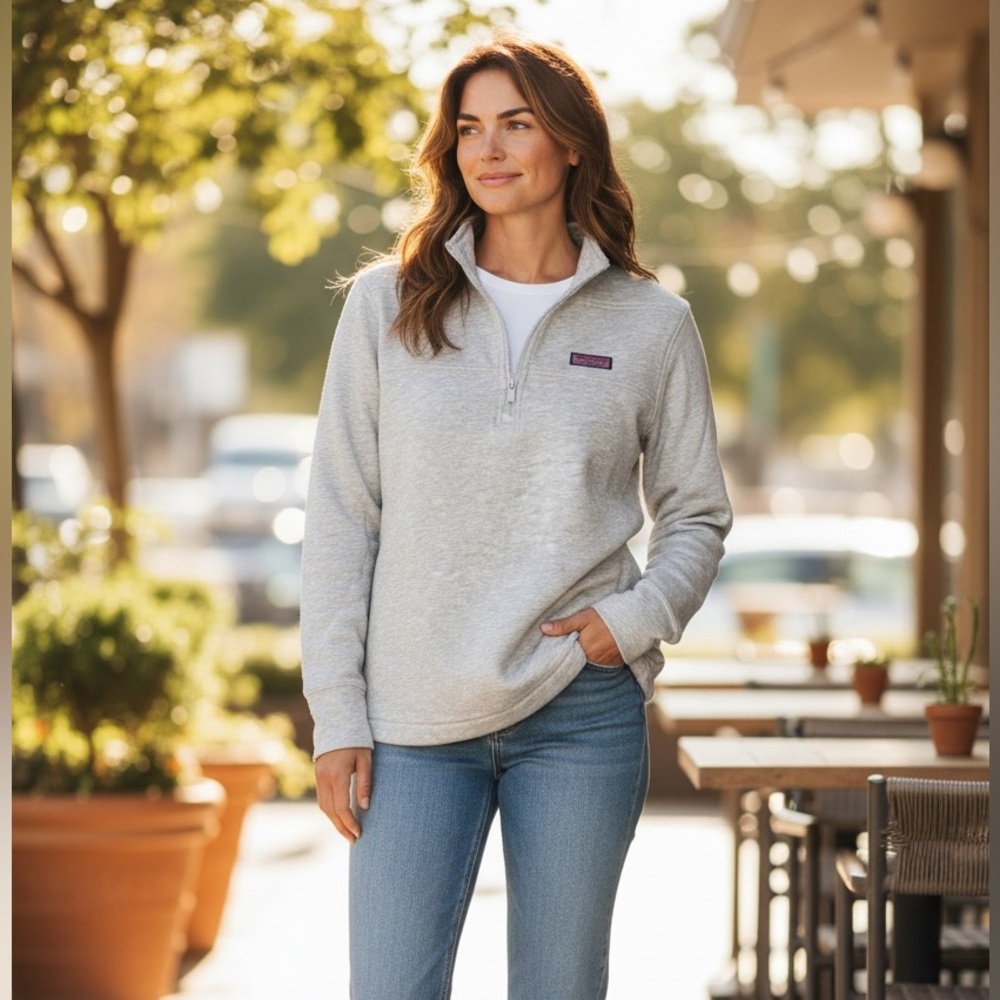 Vineyard Vines Gray Collegiate Quarter Zip Pullover Shep Shirt - Women’s Large